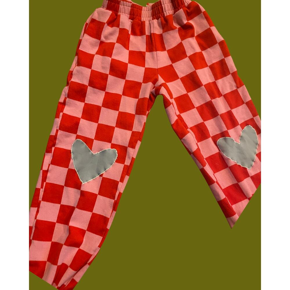 XS Upycycled Checkered Pink and Red Patterned Sweatpants - Picture 4 of 4